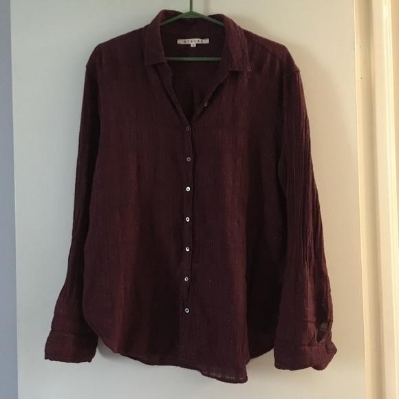 XIRENA Scout Muslin Cotton Burgundy Wine + Silver Lurex Shirt M - Picture 6 of 7